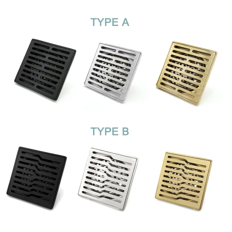 Afralia™ Checkered Tile Insert Brushed Black Brushed Gold Fast Drain Floor Drain