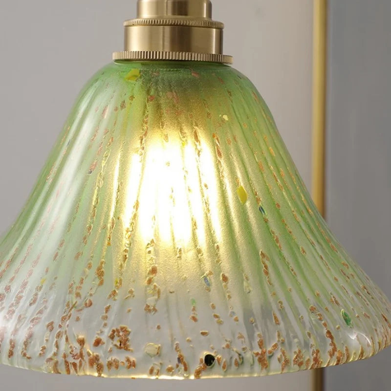 Afralia™ LED Wood Walnut & Green Glass Pendant Light - Nordic Modern Style