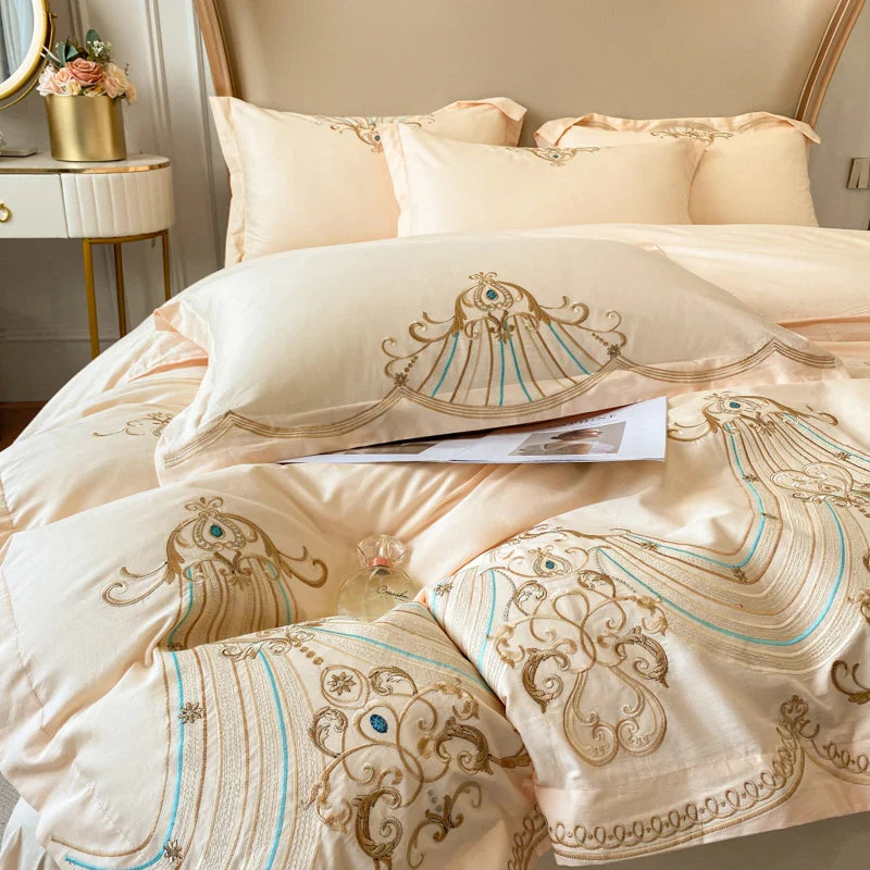 Afralia™ Luxury Embroidery Cotton Bedding Set: Duvet Cover, Sheet Set, Pillowcases