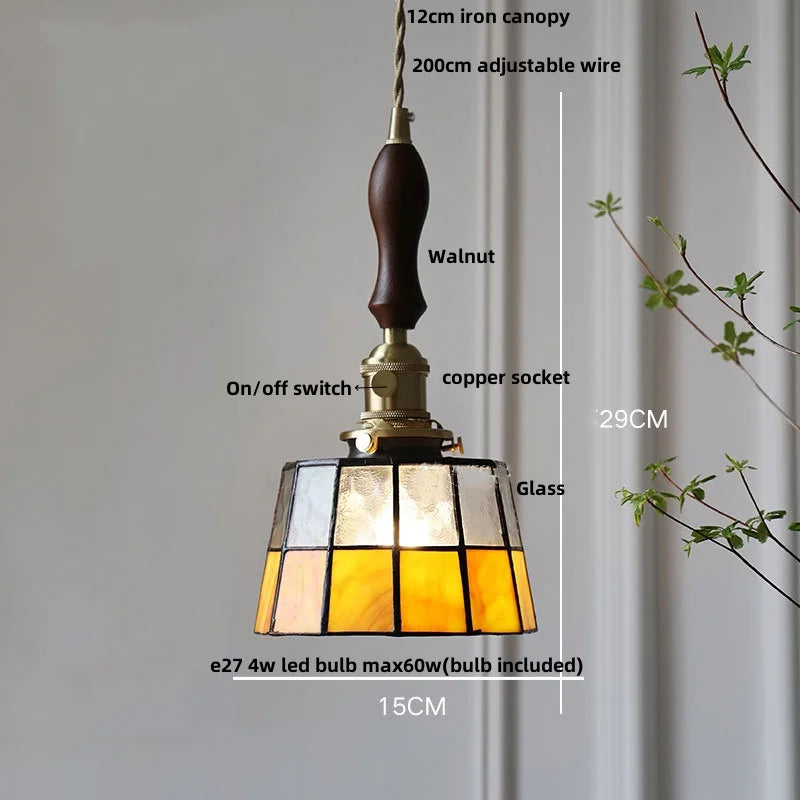 Afralia™ Brass LED Pendant Light with Adjustable Glass & Wood Hang Lamp