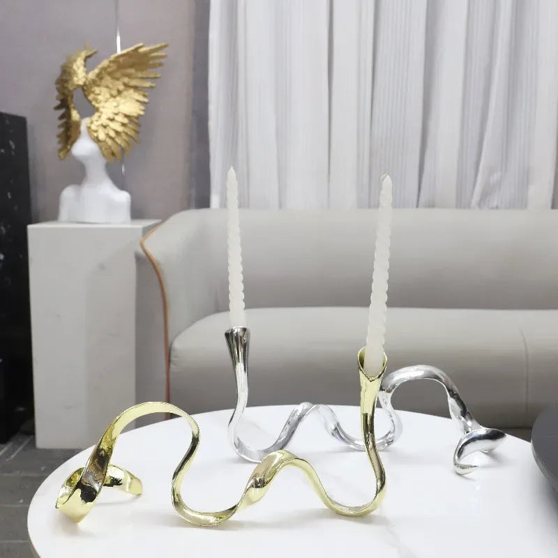 Afralia™ Geometric Gold Candlestick Holder Centerpiece