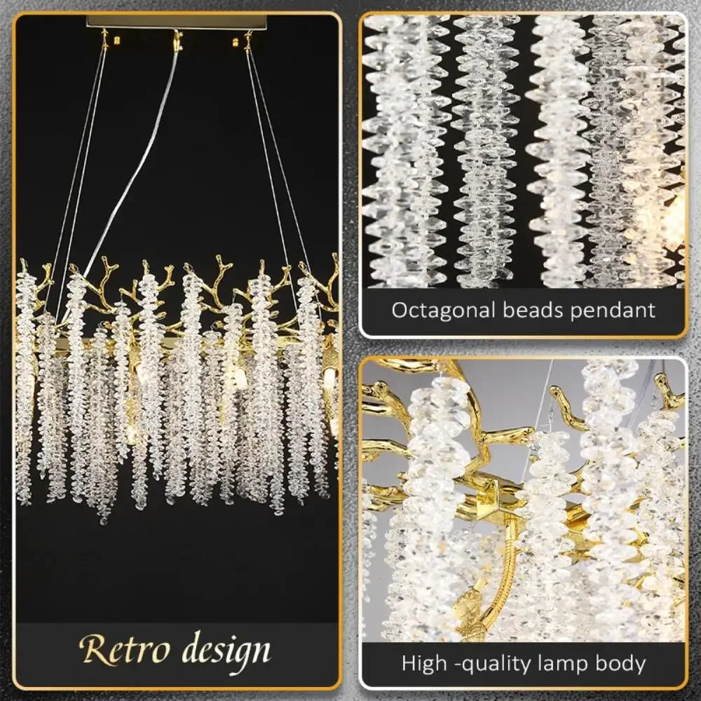 Afralia™ Gold Crystal Branch Chandelier | Modern Luxury Round Ceiling Light