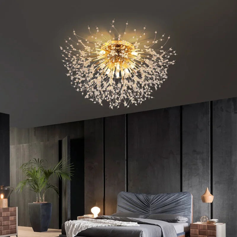 Afralia™ Dandelion Crystal LED Ceiling Light for Home Indoor Living Dining Room