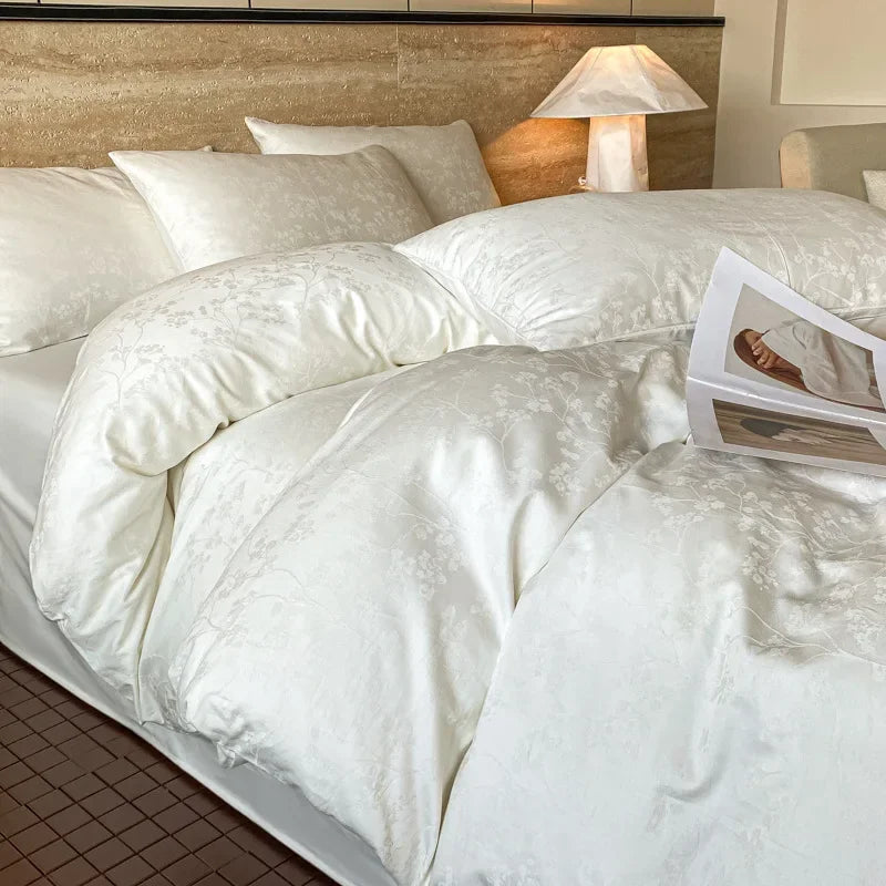 Afralia™ Satin Jacquard Cotton Fitted Sheet Set for Adults 1.5/1.8M Bed