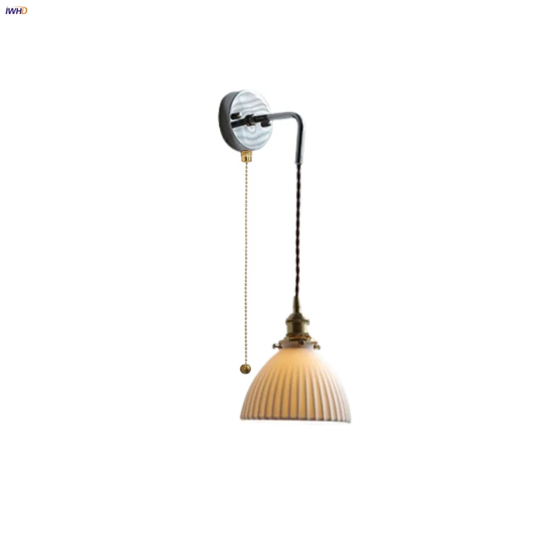 Afralia™ Ceramic LED Wall Sconce Pull Chain Switch, Modern Nordic Bathroom Mirror Light