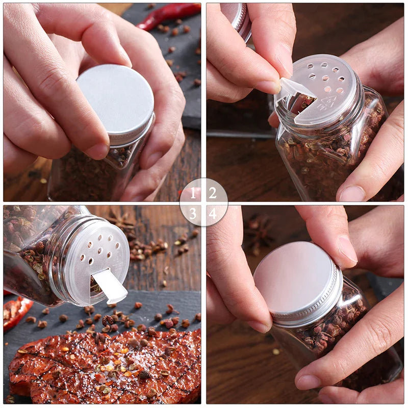 Afralia™ Glass Seasoning Jar Set Kitchen Spice Box Canister BBQ Bottle Jar