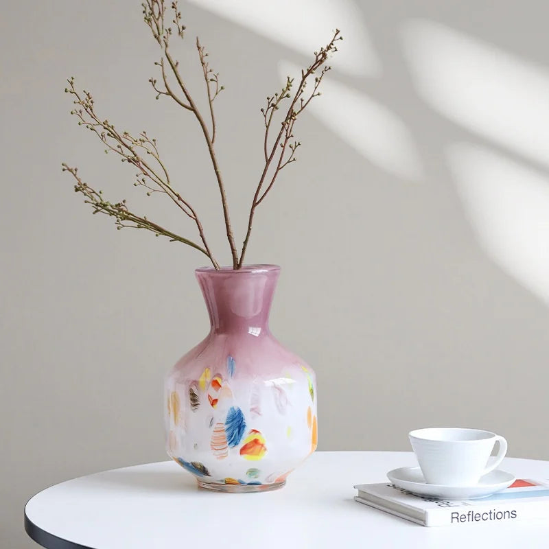 Afralia™ Pink Glass Vase Graffiti Flower Hydroponics Home Decoration Accessories