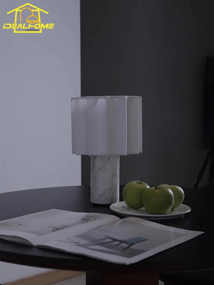 Afralia™ Marble Table Lamp LED Natural Linen Rechargeable Home Decor Bedside Studio