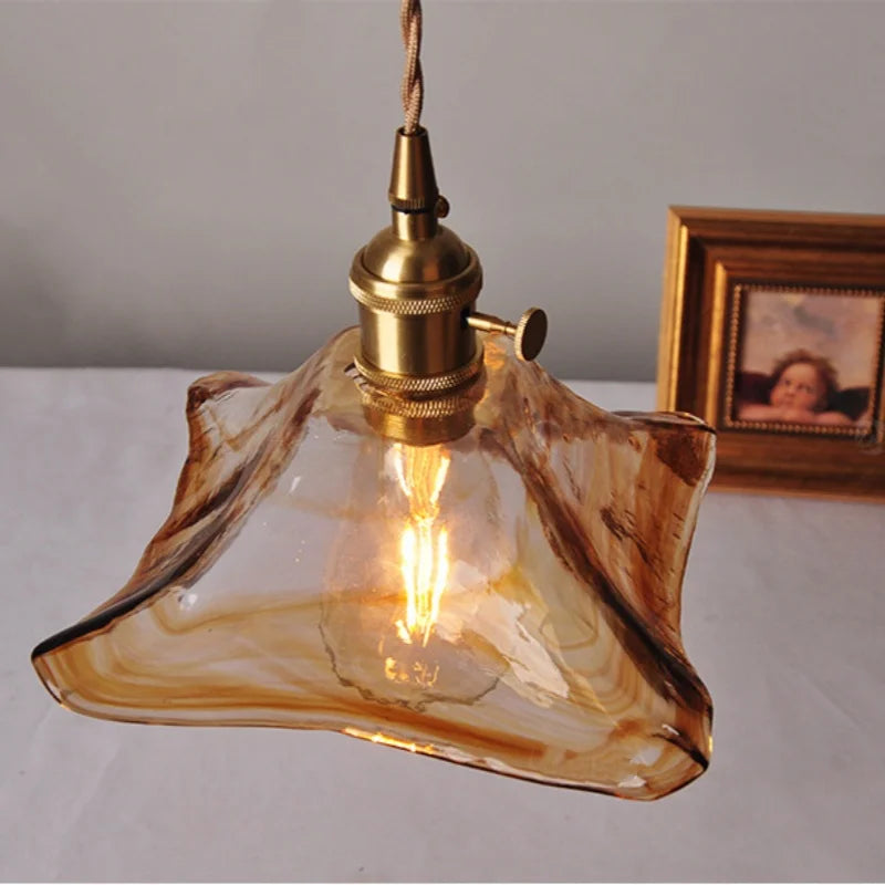 Afralia™ Amber Glass Pendant Light Fixture with Copper Knob Switch