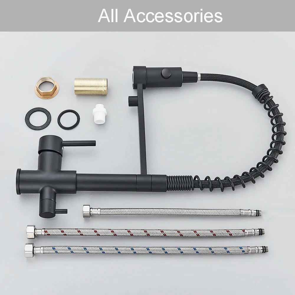 Afralia™ Matte Black Water Filter Kitchen Faucet Dual Handle Hot&Cold Drinking Pure Mixer