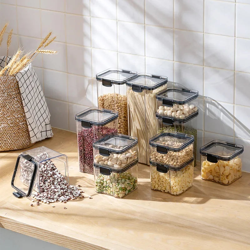 Afralia™ Kitchen Storage Food Container Cereal Organizer Breadbasket Plastic Order