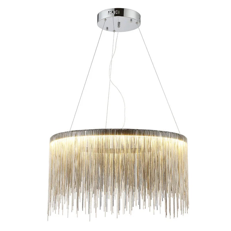 Afralia™ Tassel Bohemian Pendant Light for Living Room Bedroom - Chrome Circular Lamp