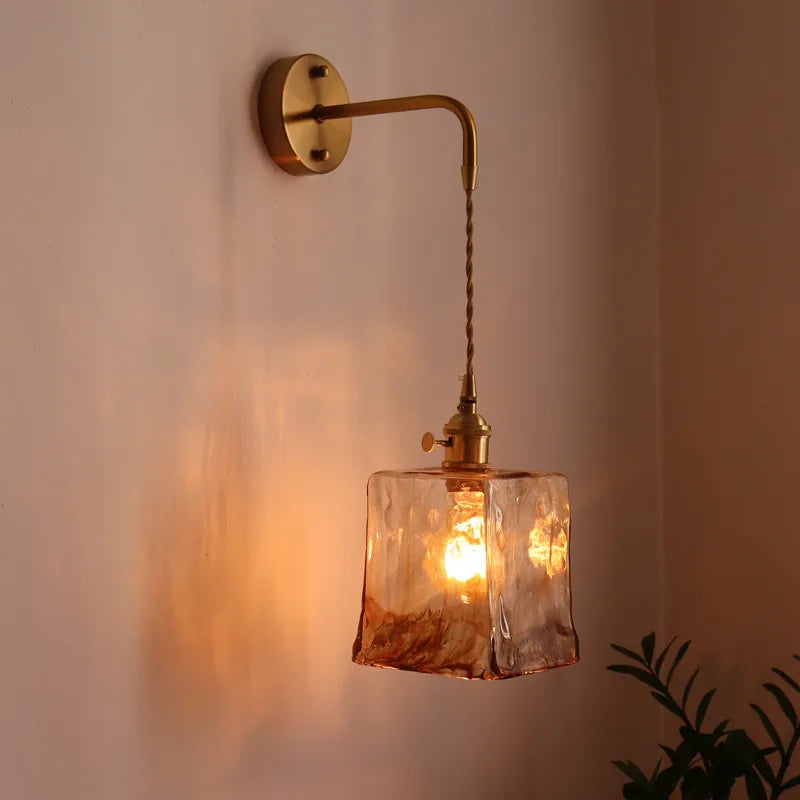 Afralia™ Glass Copper LED Wall Sconce Vintage Style for Bedroom Dining Room Mirror Lighting