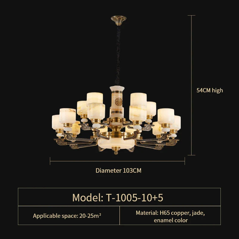 Afralia™ Luxury Zinc Alloy Jade Chandelier for Living Room, Villa, and Restaurant