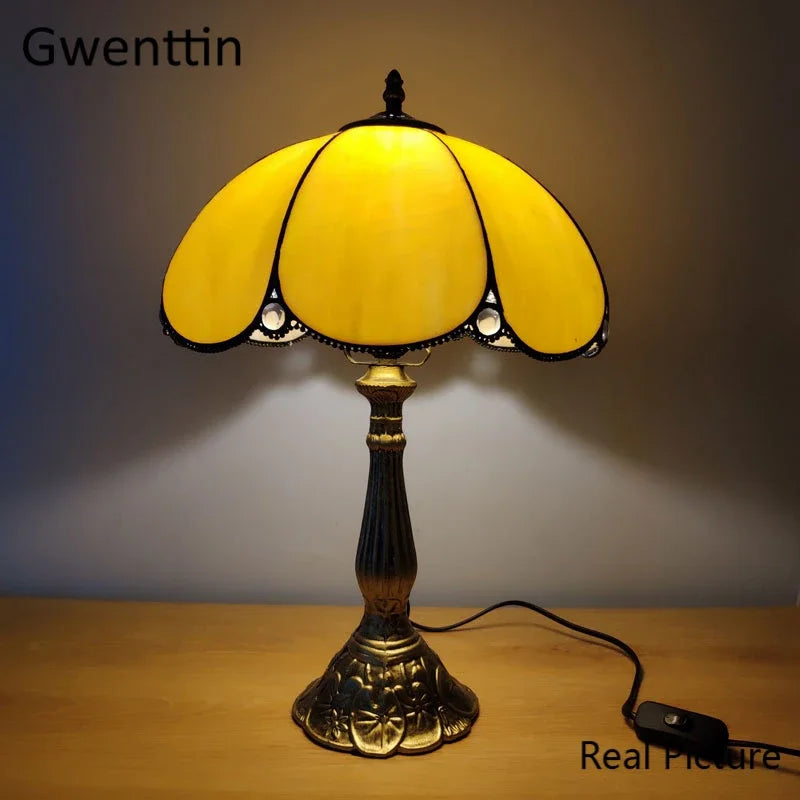 Afralia™ Tiffany Style Stained Glass Led Table Lamp