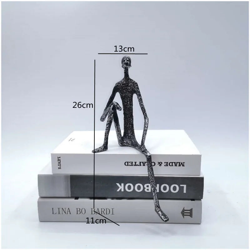 Afralia™ Abstract Metal Human Sculpture Cast Iron Black Person Desktop Ornament