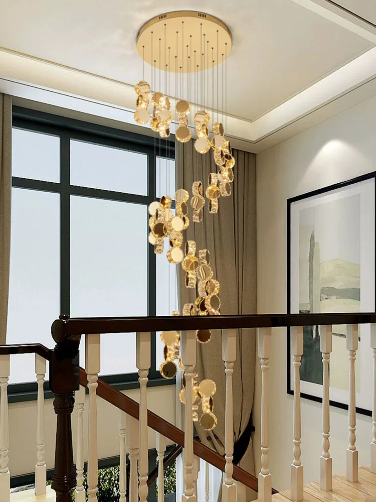 Afralia™ Gold Crystal Chandeliers LED Pendant Lamp for Modern Living Spaces