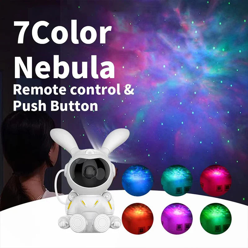 Afralia™ Galaxy Bunny Astronaut Projector: Moon and Star Night Light for Children