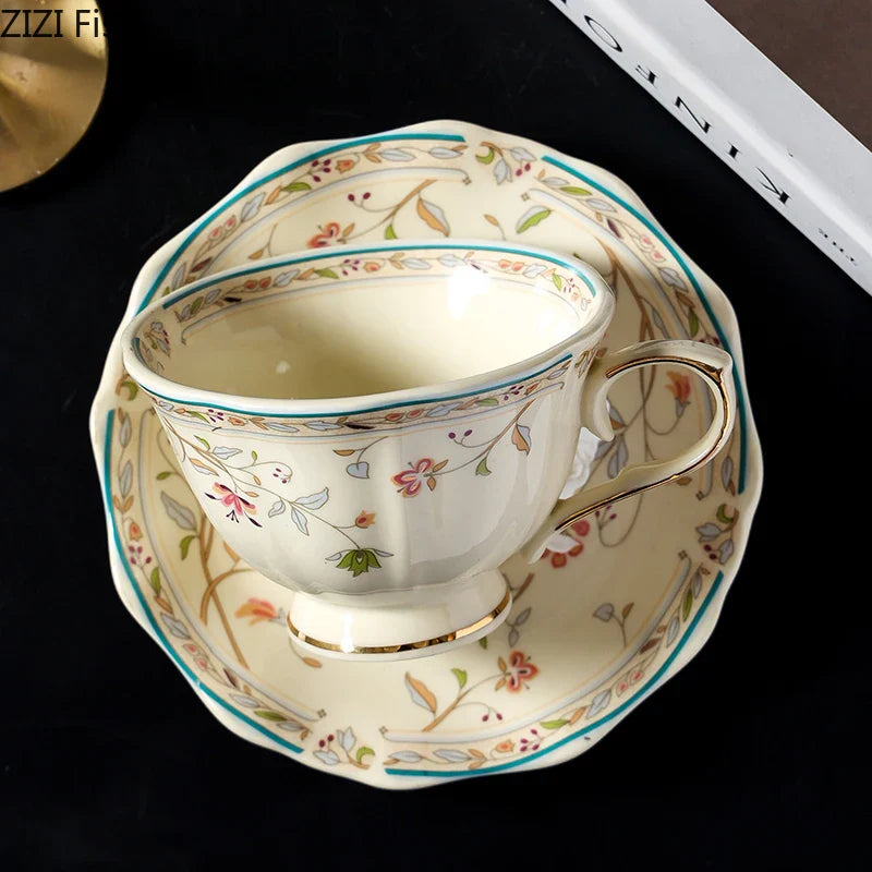 Afralia™ Elegant Floral Ceramic Cup & Saucer Set for Dining Table and Coffee Mug
