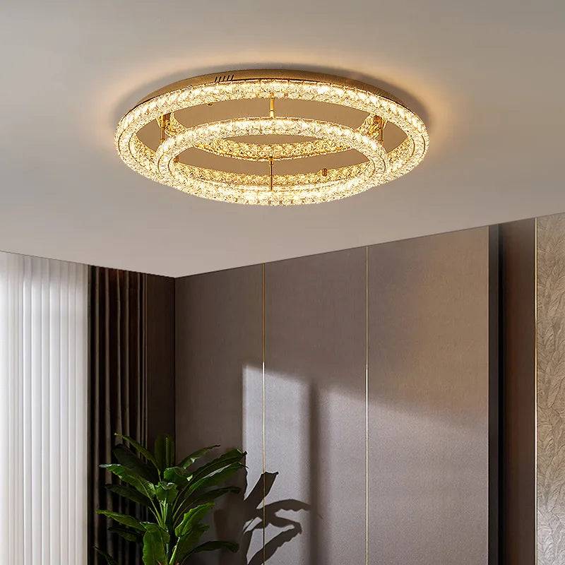 Afralia™ Dimmable Crystal Chandelier Foyer Ceiling Light - Modern Luxury Steel Luminarias