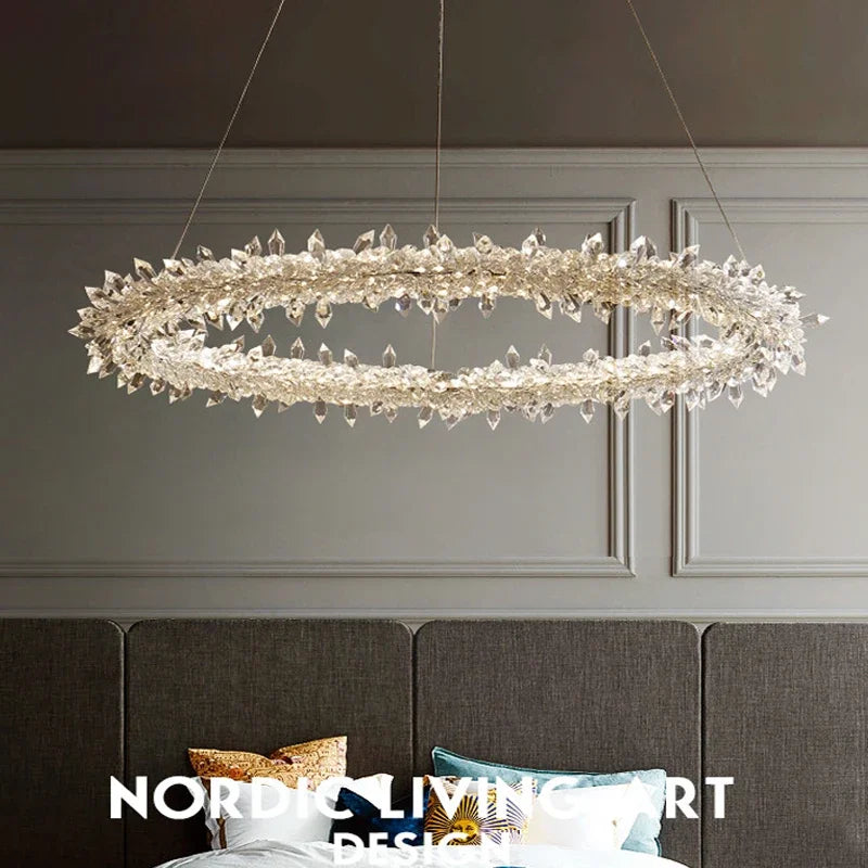 Afralia™ Luxury Crystal LED Chandelier | Dimmable Ring Gloss Ceiling Chandelier for Modern Living Room