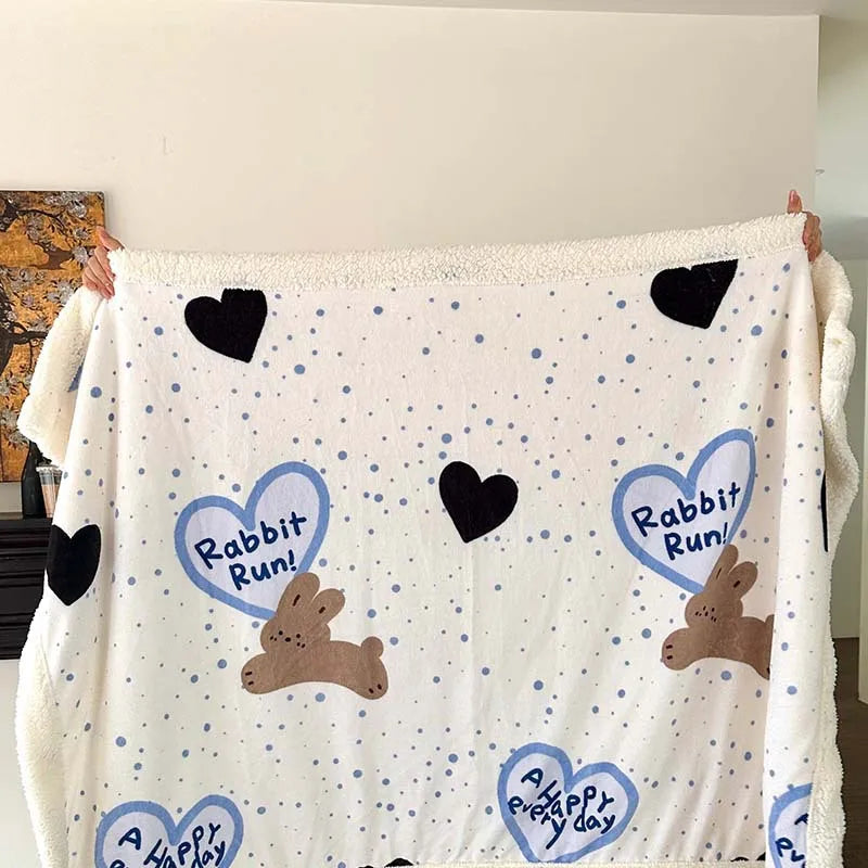Afralia™ Cartoon Lamb Wool Blanket - Thick, Printed Coral Fleece Sofa Cover