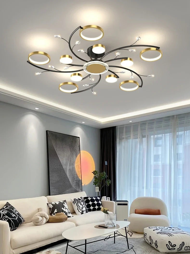 Afralia™ Gold Aluminum LED Chandelier with K9 Crystal, Luxury Pendant Lights for Home Décor