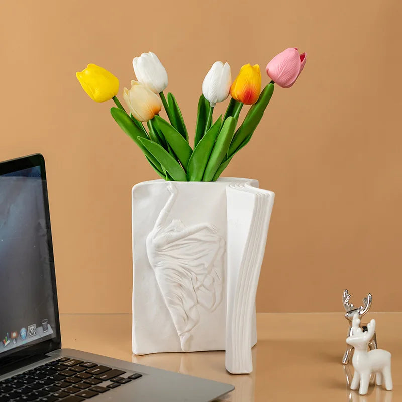 Afralia™ Ceramic Face Vase for Home Decor and Floral Arrangement