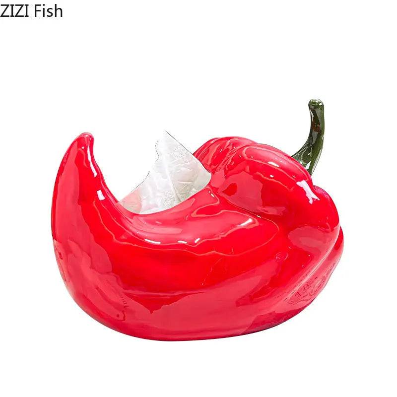 Afralia™ Ceramic Chili Tissue Box Desk Decoration & Paper Towel Case