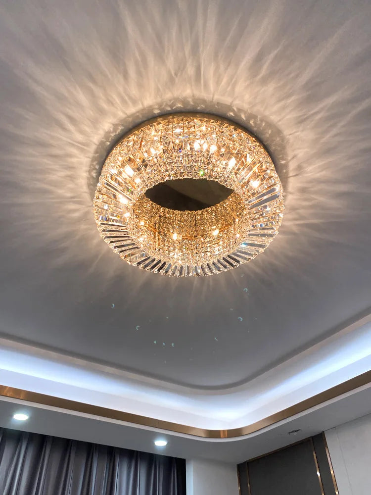 Afralia™ Crystal LED Ceiling Lights Shiny Gold/Chrome Steel E14 Mount Fixtures