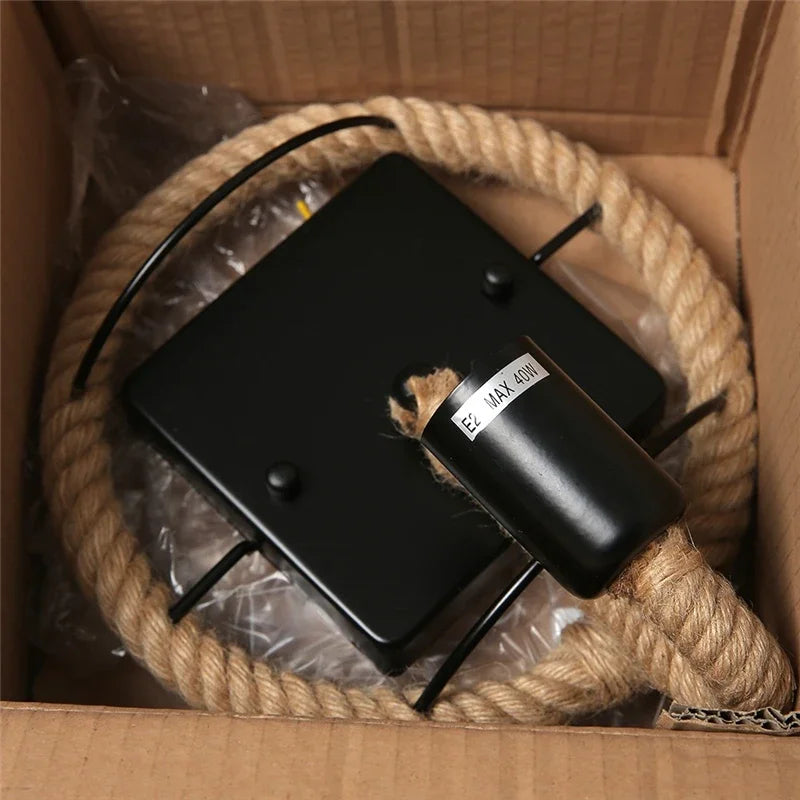 Afralia™ Retro Hemp Rope Wall Sconce - American Country Loft Lighting for Living Room