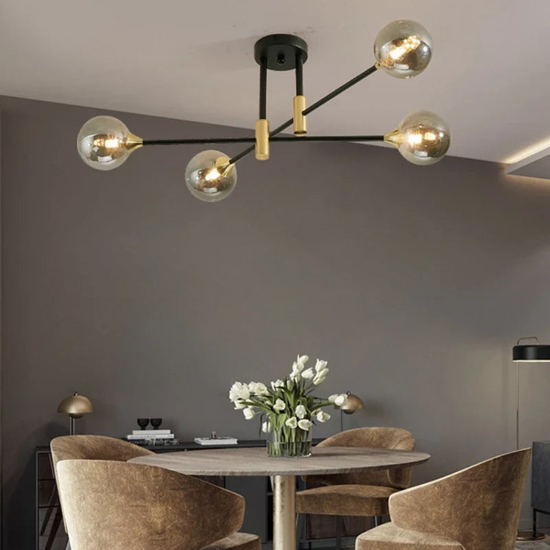 Afralia™ Black & Gold LED Round Ball Chandelier - Elegant Lighting Fixture for Home