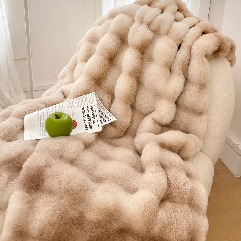 Afralia™ Gradient Pink Double Layer Faux Fur Winter Blanket