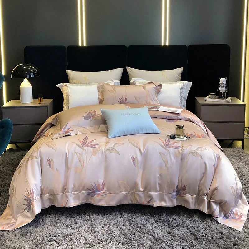 Afralia™ 1200TC Egyptian Cotton Satin Jacquard Patchwork Bedding Set with Silky Finish