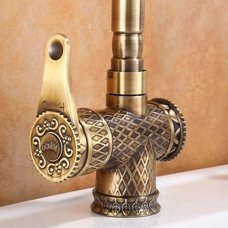 Afralia™ Antique Bronze Bathroom Sink Faucet Deck Mounted Lavotory Faucet