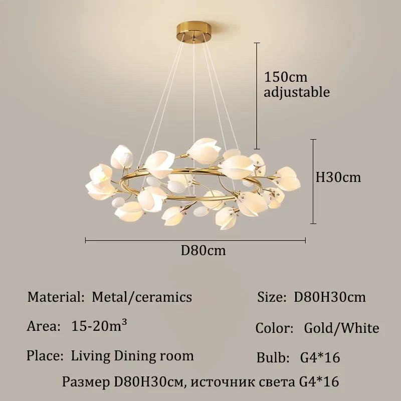 Afralia™ French Cream Ceramic Chandelier LED Pendant Light Fixture