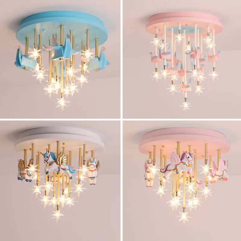 Afralia™ Unicorn Stars Ceiling Lamp for Children's Room - Modern Resin LED Light