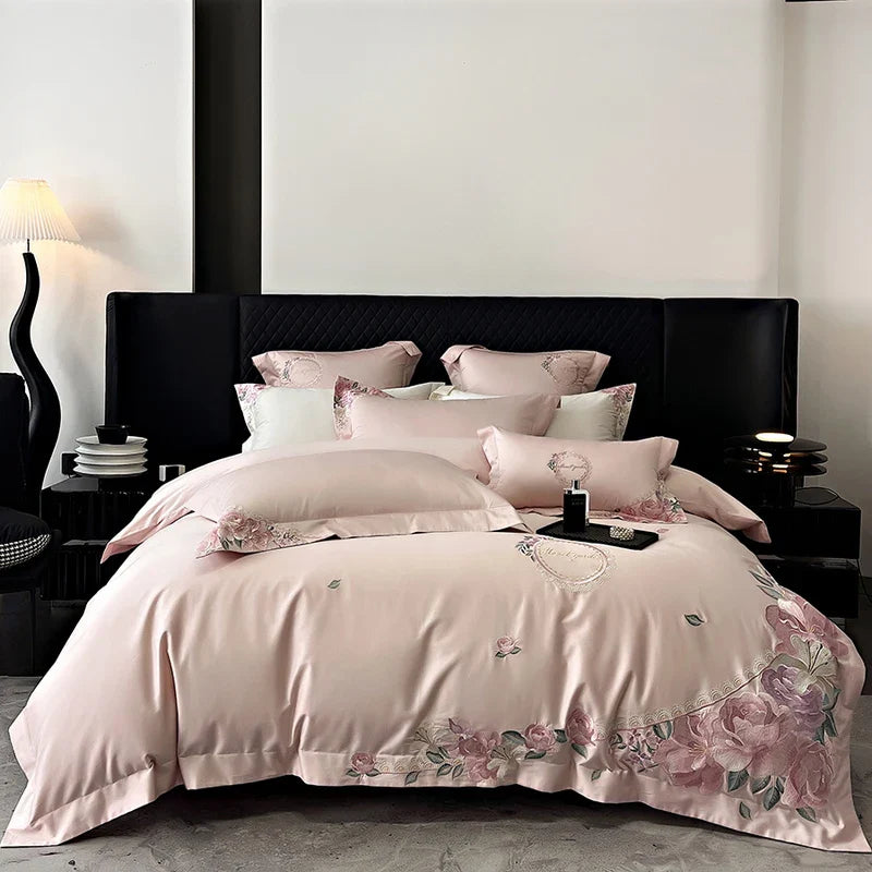 Afralia™ French Flowers Embroidery Luxury Bedding Set in 1000TC Egyptian Cotton