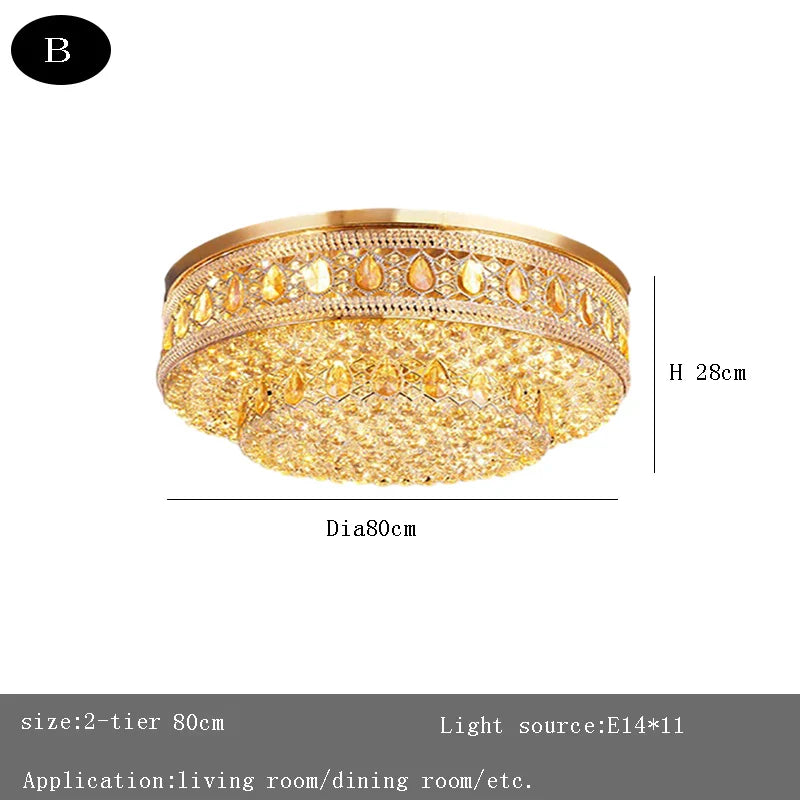 Afralia™ Large Crystal Ceiling Chandelier: Luxury Gold LED Round Ceiling Lights