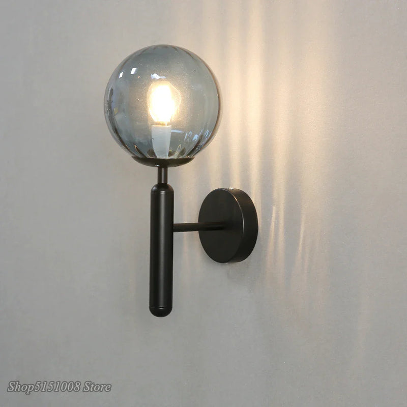 Afralia™ Glass Ball LED Wall Lamp Modern Bedroom Beside Light Fixture