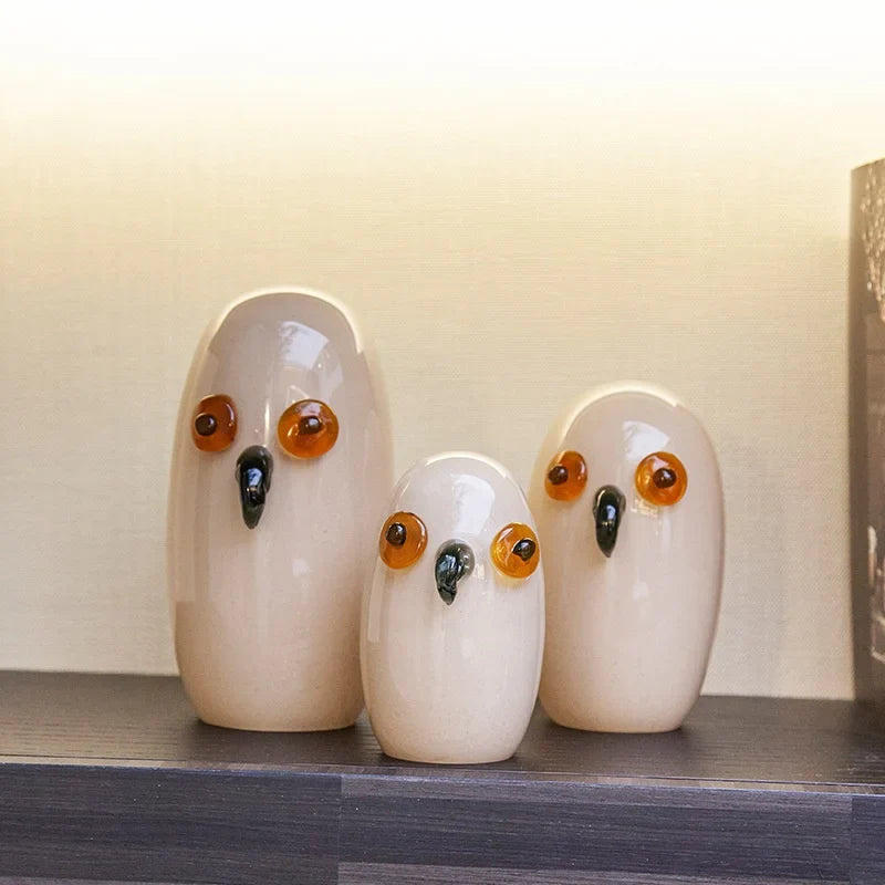 Afralia™ Cartoon Owl Glass Sculpture Home Decor Figurine