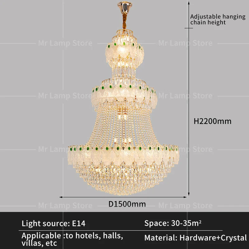 Afralia™ Luxury Crystal Duplex Chandelier for Living Room Stairwell - Zhongshan Lamp