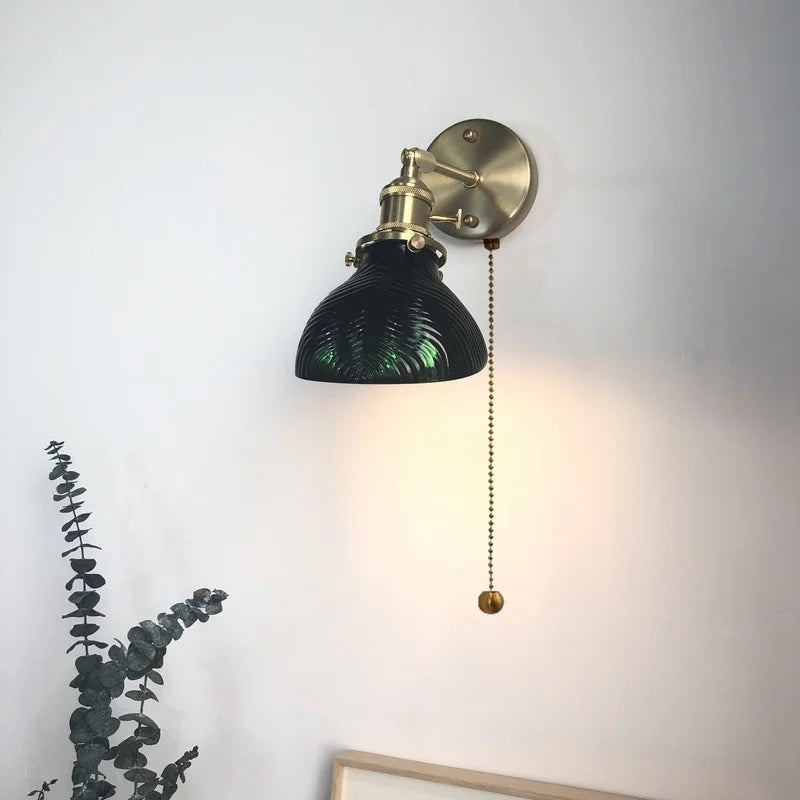 Afralia™ Green Glass Copper LED Wall Lamp Sconce Modern Nordic Design