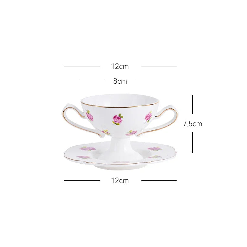 Afralia™ Gold Flower Porcelain Goblet Cup Tea Coffee Mug Juice Cup