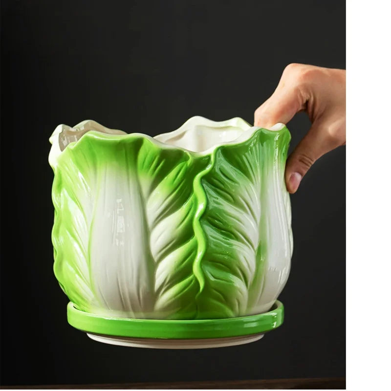 Afralia™ Cabbage Flowerpot with Tray | Creative Cartoon Vegetable Basin | Indoor Garden Flower Vase