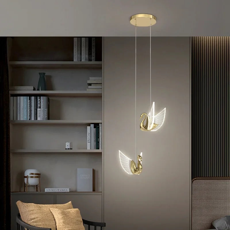 Afralia™ Swan Pendant Lights: Luxury Nordic Design for Staircase, Bar, and Bedside Lighting