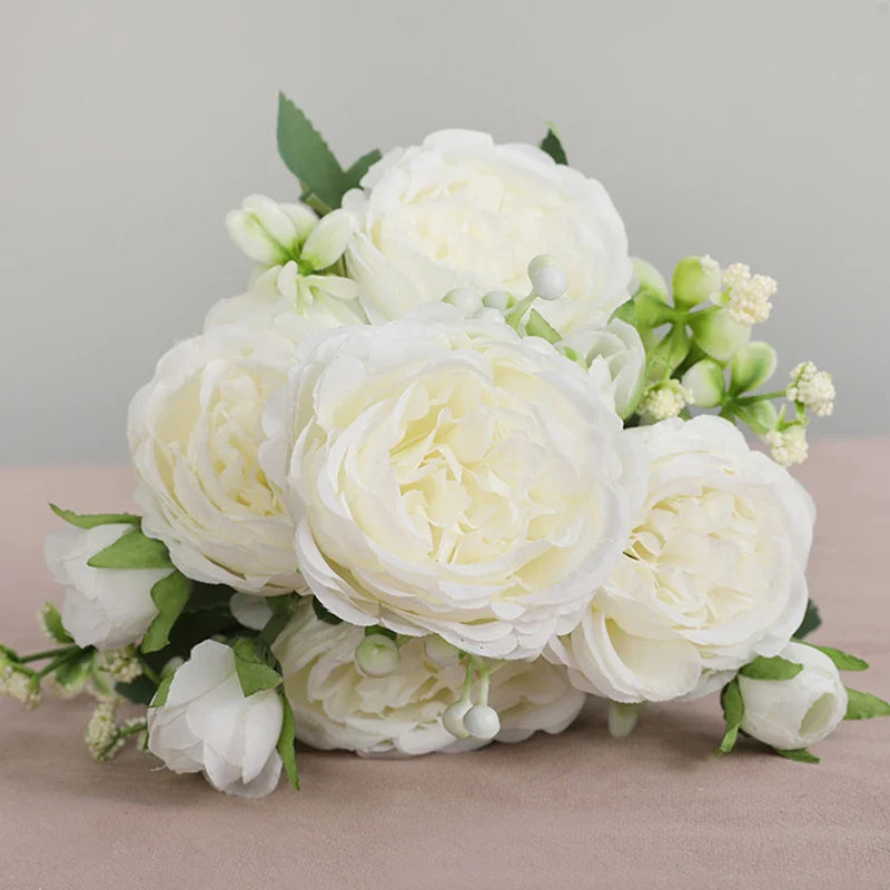 Afralia™ Silk Peony Bouquet: 5 Big Head 4 Bud Artificial Flowers for Home Wedding Decor