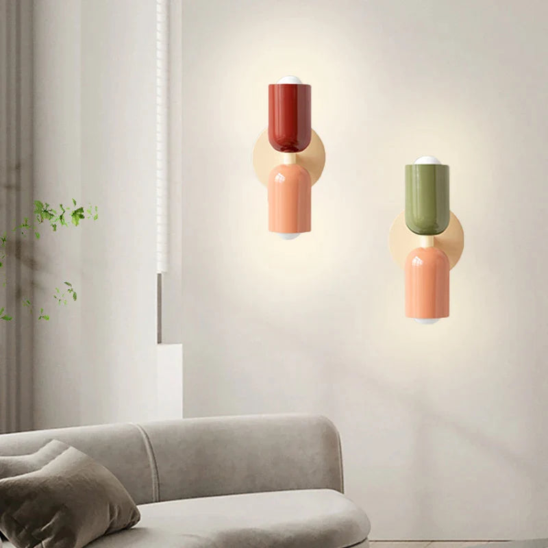 Afralia™ Nordic Macaron Iron LED Wall Lamp with Two Lampshades for Home Decor