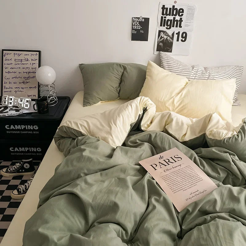 Afralia™ Solid 4-Piece Washed Cotton Bedding Set: Breathable & Cozy for Any Season