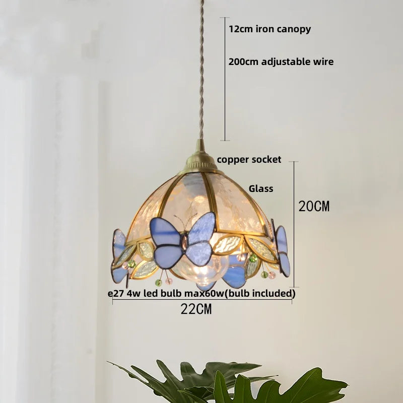 Afralia™ Tiffany Glass Butterfly Pendant Light Fixture Loft LED Luminaire